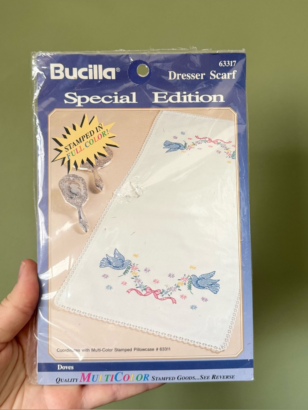 🦚Vintage Bucilla Special Edition #63317 Dresser Scarf stamped cross stitch kit🦚